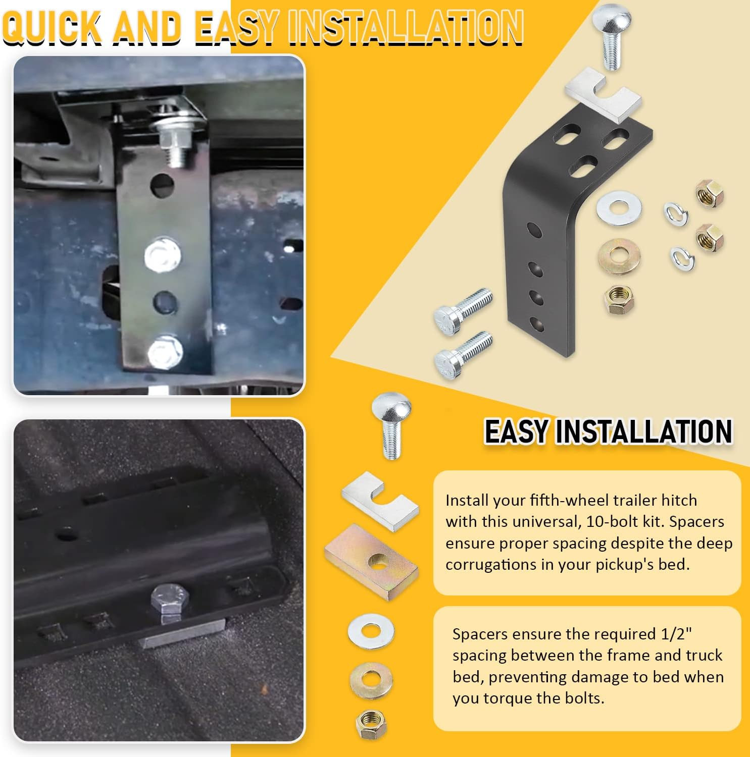 Universal Installation Kit W/Hardware & Brackets for Reese 5Th Wheel Trailer Hit