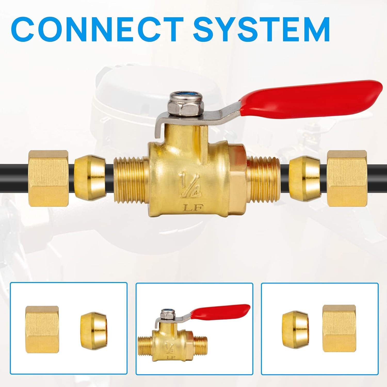 Lead-Free Brass Mini Ball Valve Shut off Switch,1/4 Inch Compression by 1/4 Comp