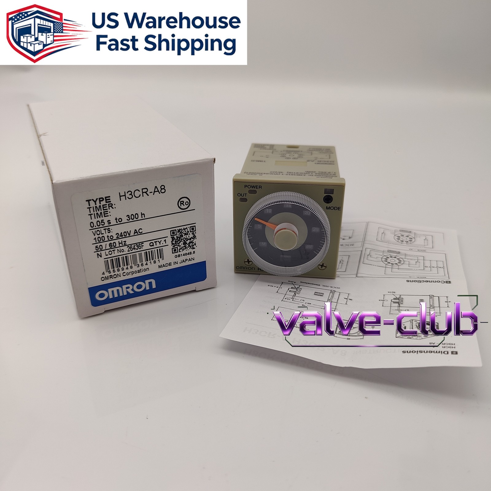 NEW Omron H3CR-A8 Multifunction Timer 1.2s to 300h 24-48VAC 12-48VDC 8 Pin