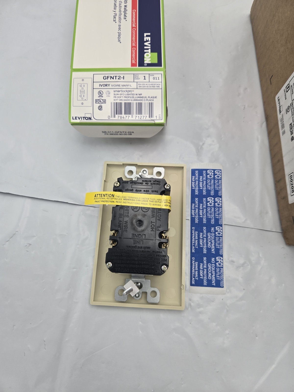 Leviton Ivory Self-Test GFCI Outlet with Wall Plate, 20A, GFNT2-I LOT OF 10