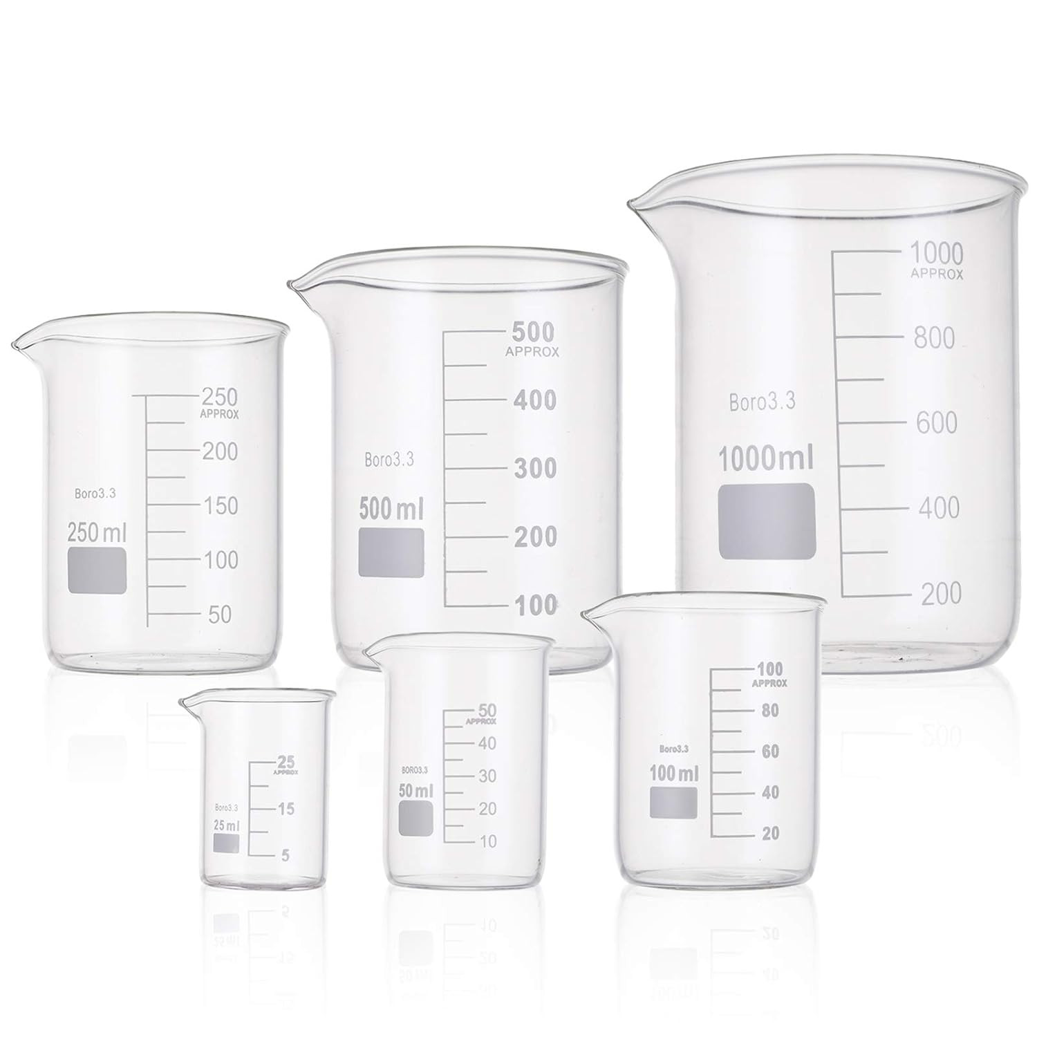 6 Pack Glass Lab Pyrex Beaker Set Measuring Cup 50/100/250/500/1000 ML