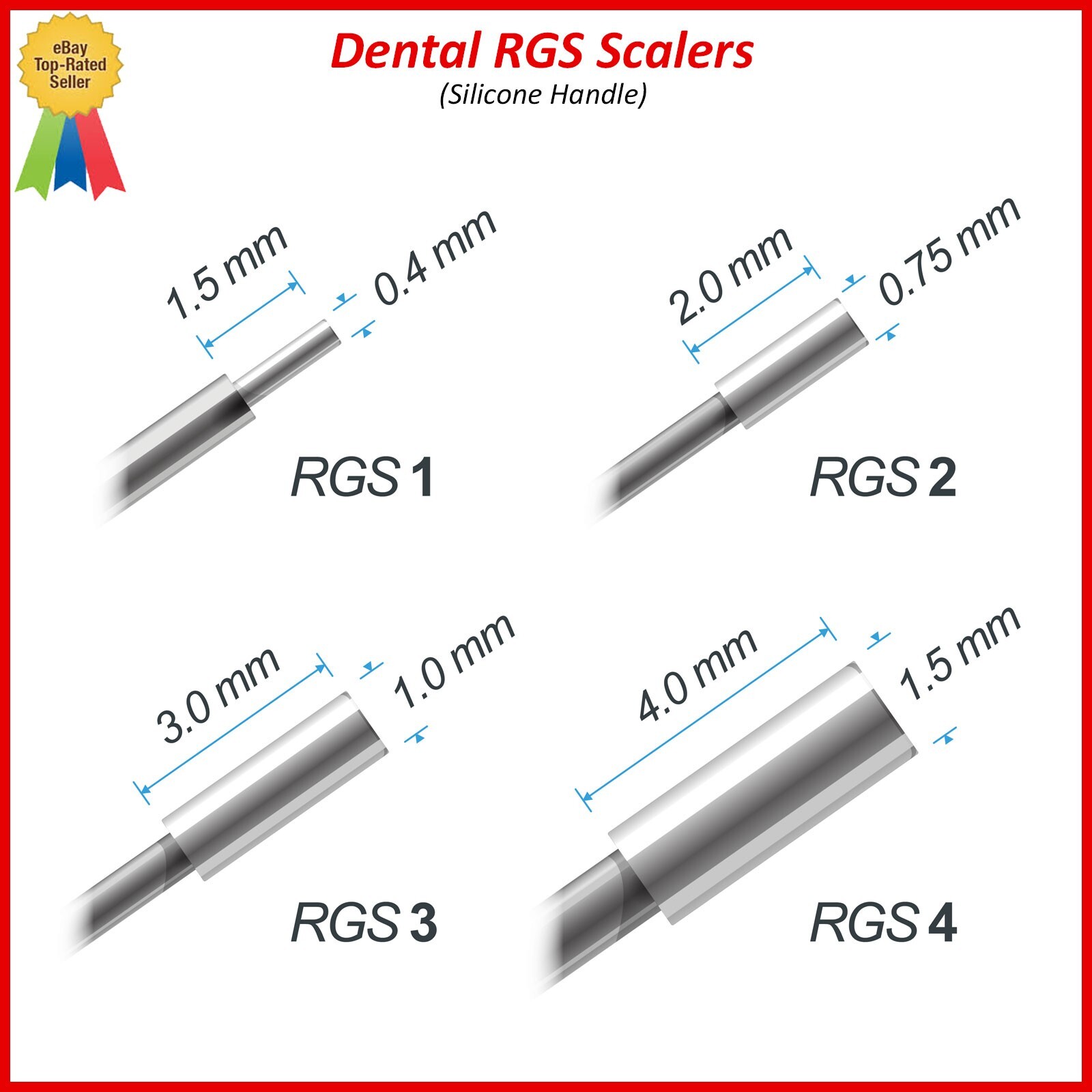 Dental Instrument RGS 1-2 / 3-4 Silicone Handle Depth Dimensions for Restoration