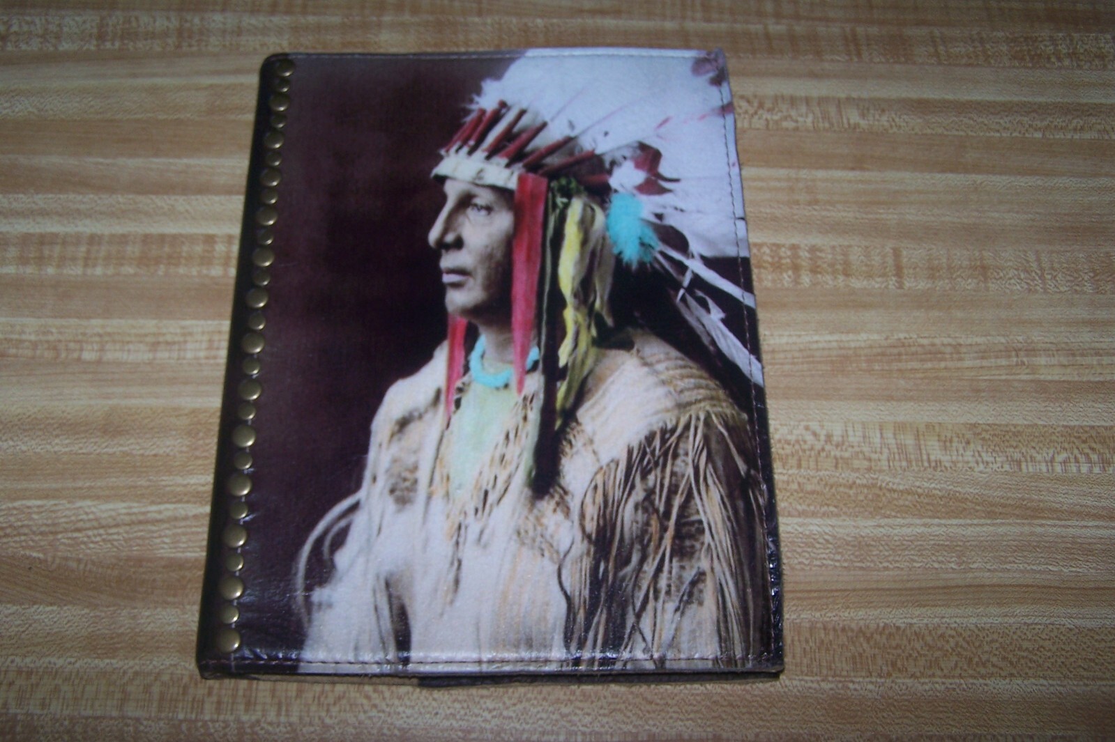 Leather Native American Indian Chief Portrait Studded Note Pad Paper Folder