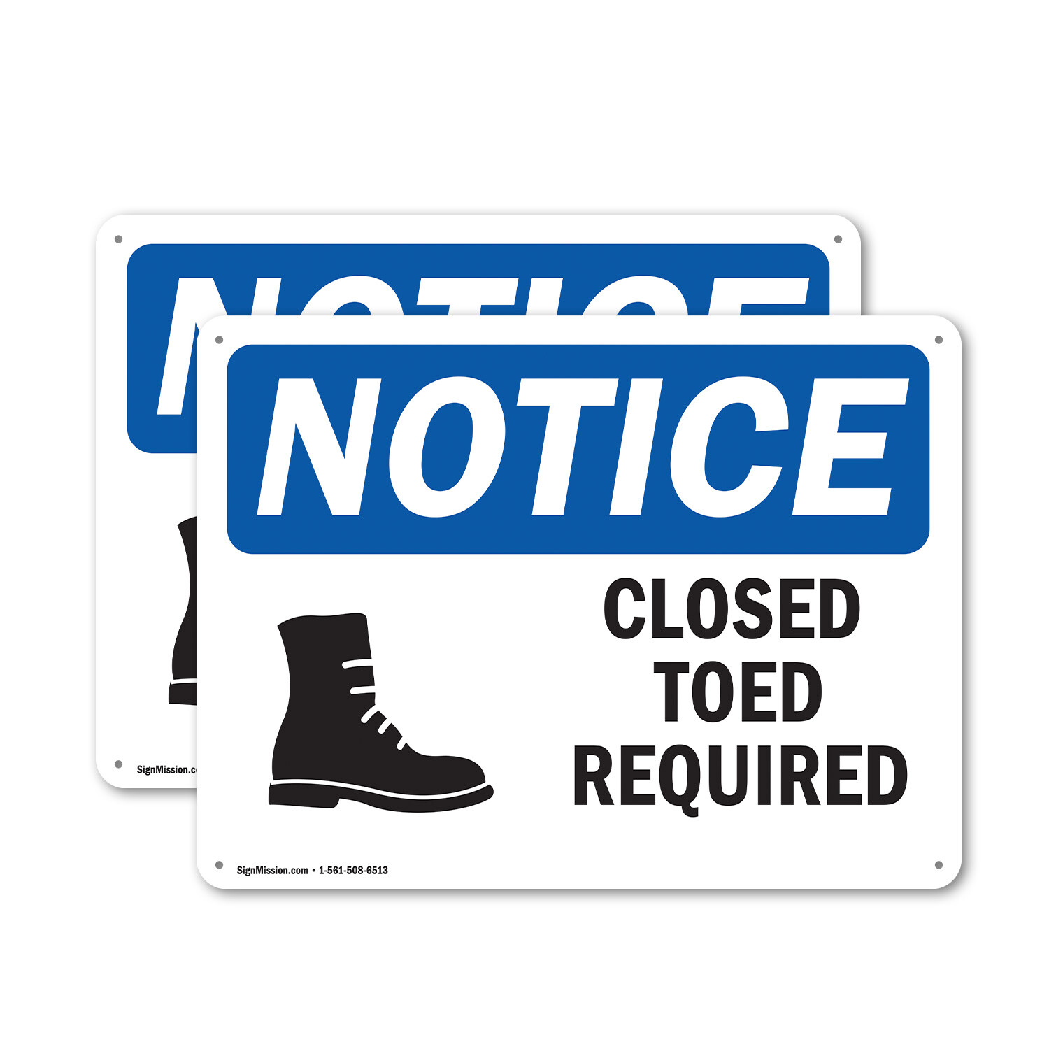 (2 Pack) Closed Toed Shoes Required OSHA Notice Sign Decal Metal Plastic