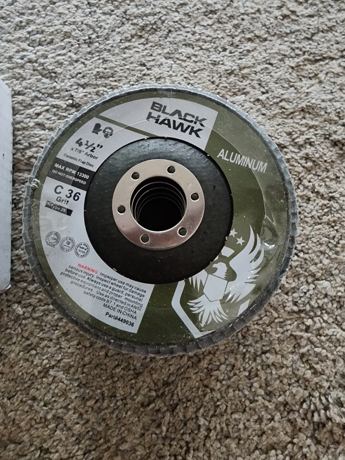 5 Pack Black Hawk Aluminum 4 1/2in flap discs BHA c 36 grit Type 29