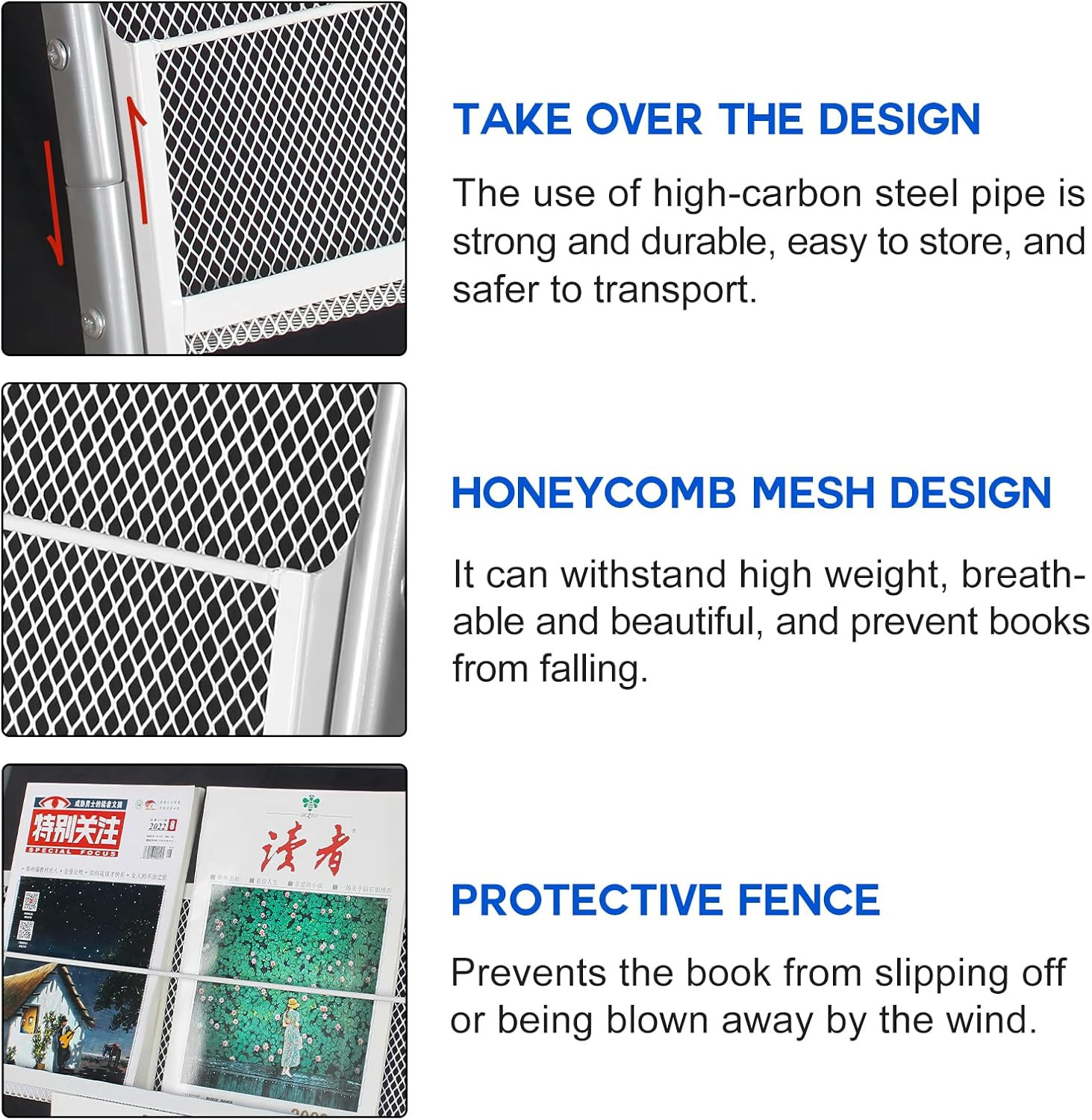 Magazine Rack Floor Standing,Brochure Display Stand, 4 Pockets Metal Literature