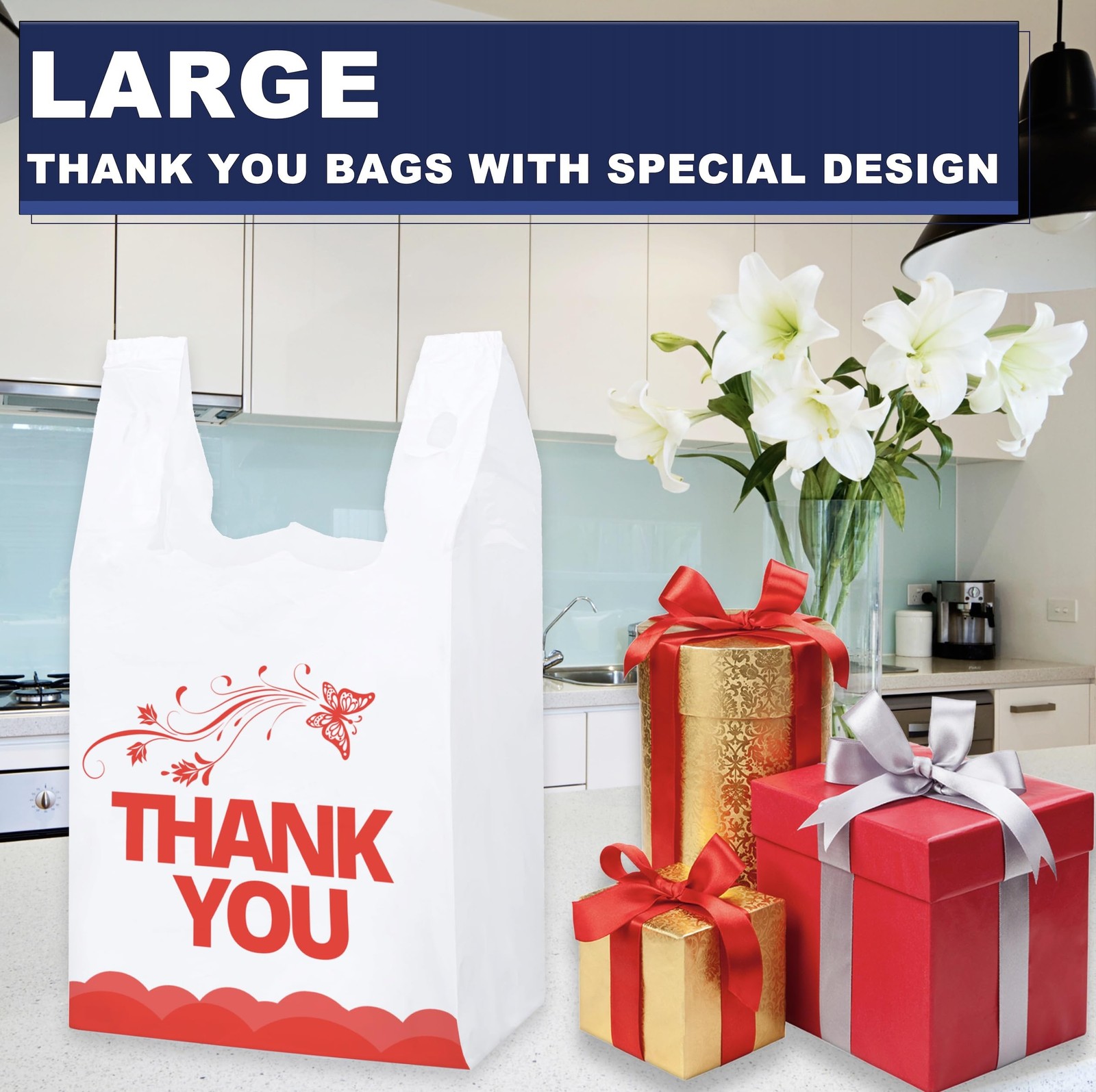 White Thank you bags, 100PCS T shirt bags, To Go Bags,Grocery bags, Reusable …