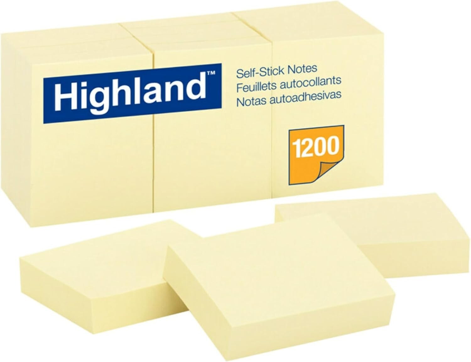 Highland Sticky Notes, 1.5 x 2 Inches, Yellow, 12 Pack 1200 Pads or 135 Pads