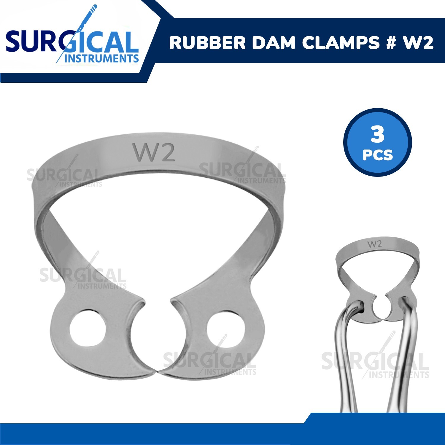 3 Pcs Endodontic Rubber Dam Clamps # W2 Stainless Steel German Grade