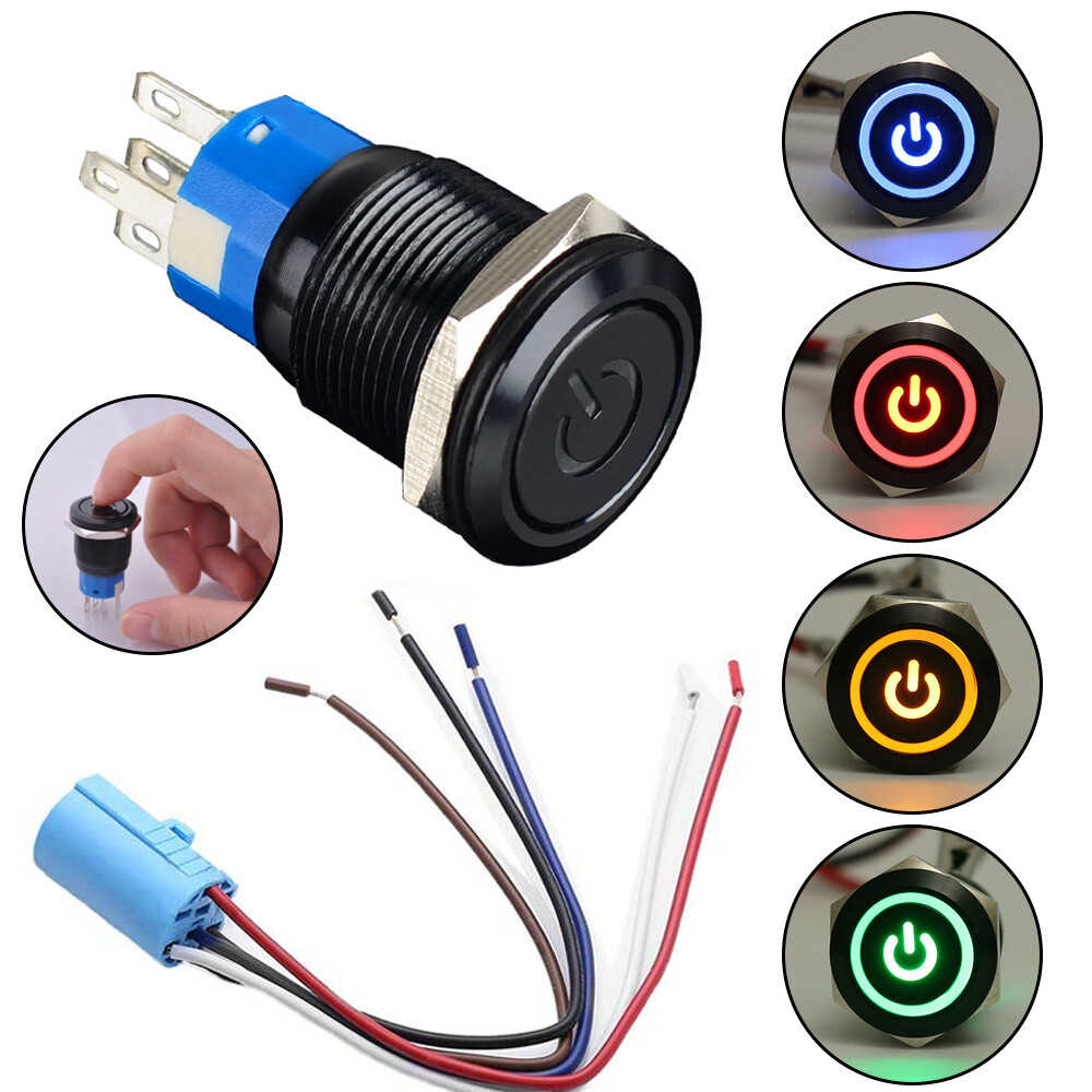 19mm 12V LED Power Symbol ON-OFF Car Push Button Switch Latch Metal Toggle SPDT