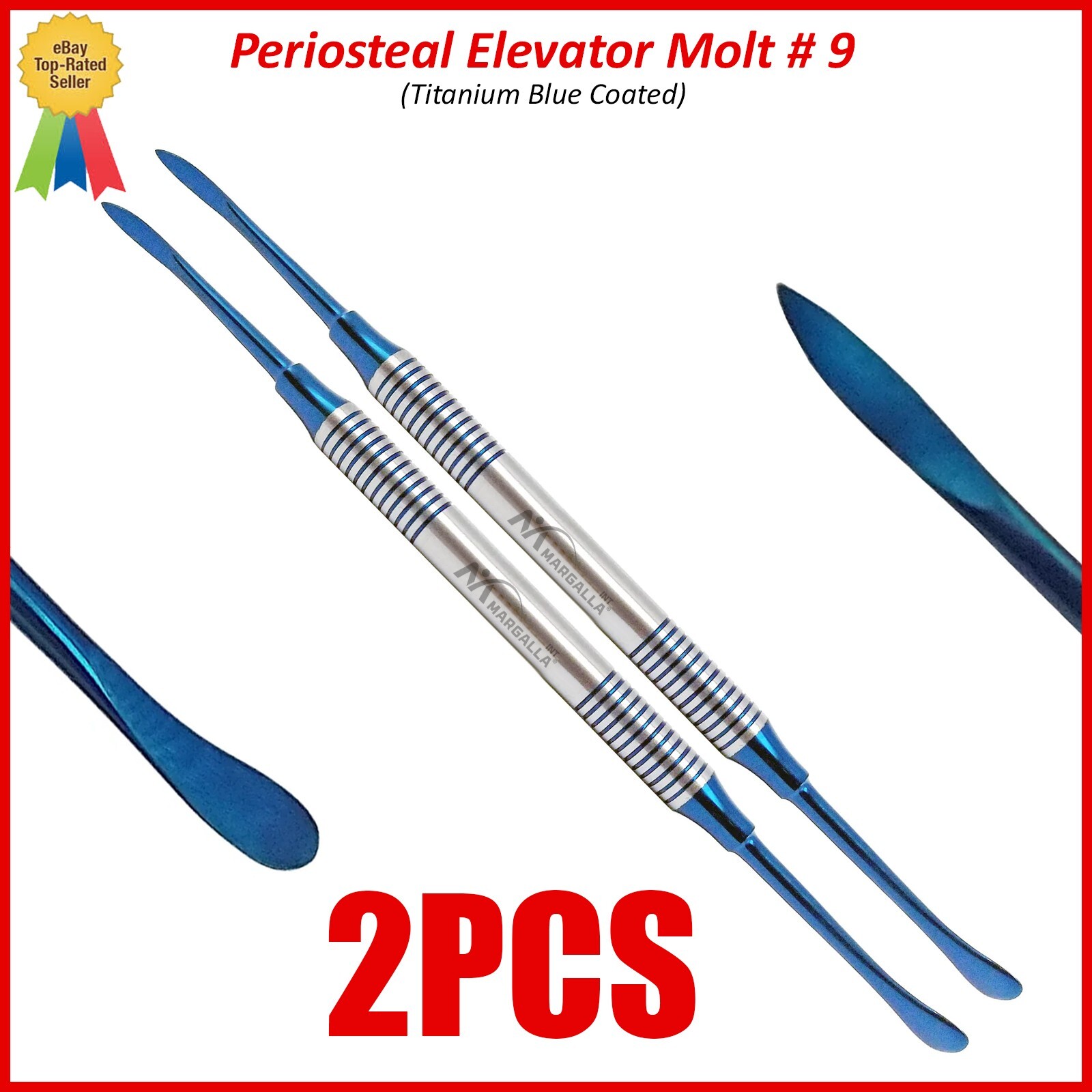 Dental Periosteal Elevator Molt # 9 Blue Titanium Coated Double Ended 2Pcs