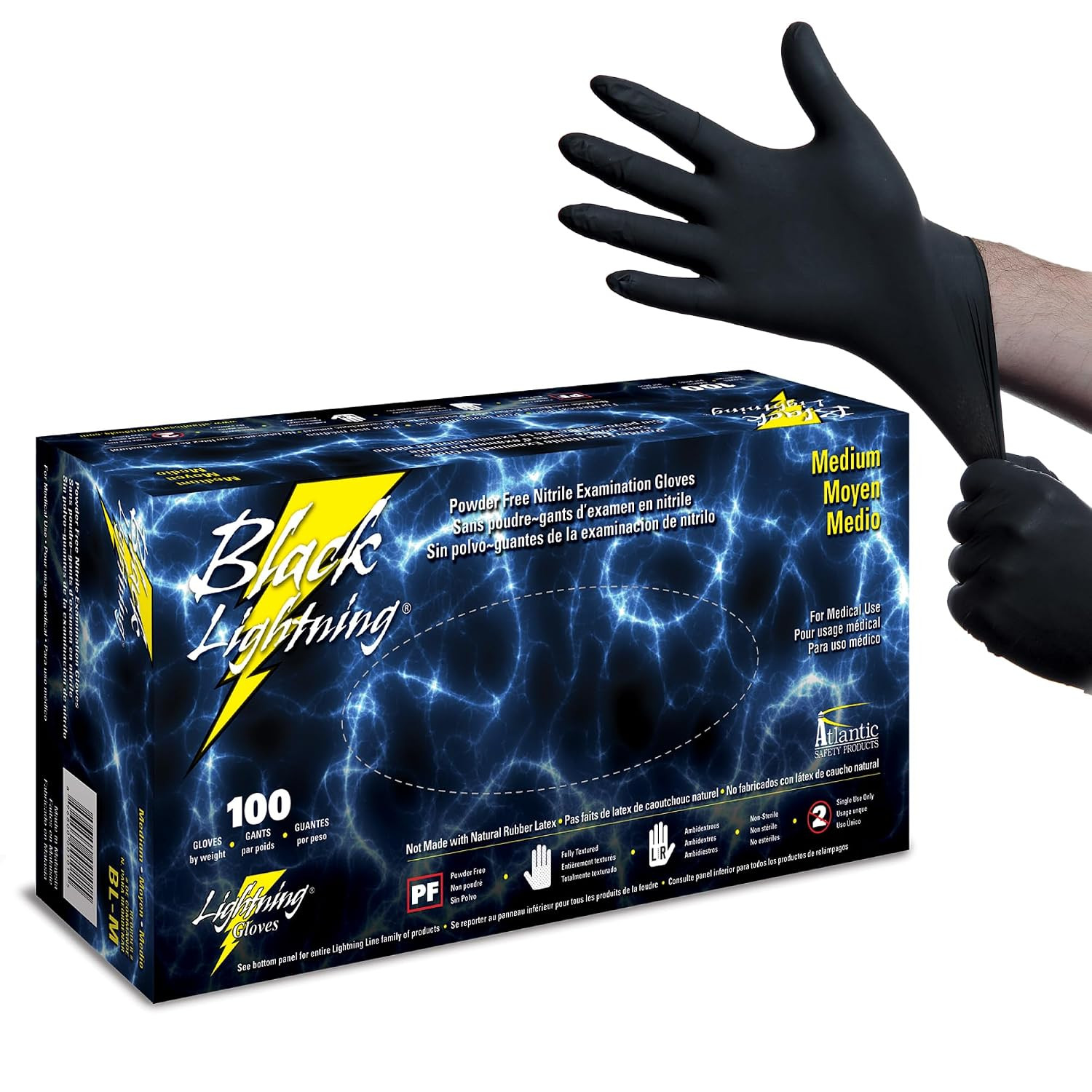 Black Lightning Exam Gloves, Disposable, Powder-Free Nitrile Gloves (1000, Mediu