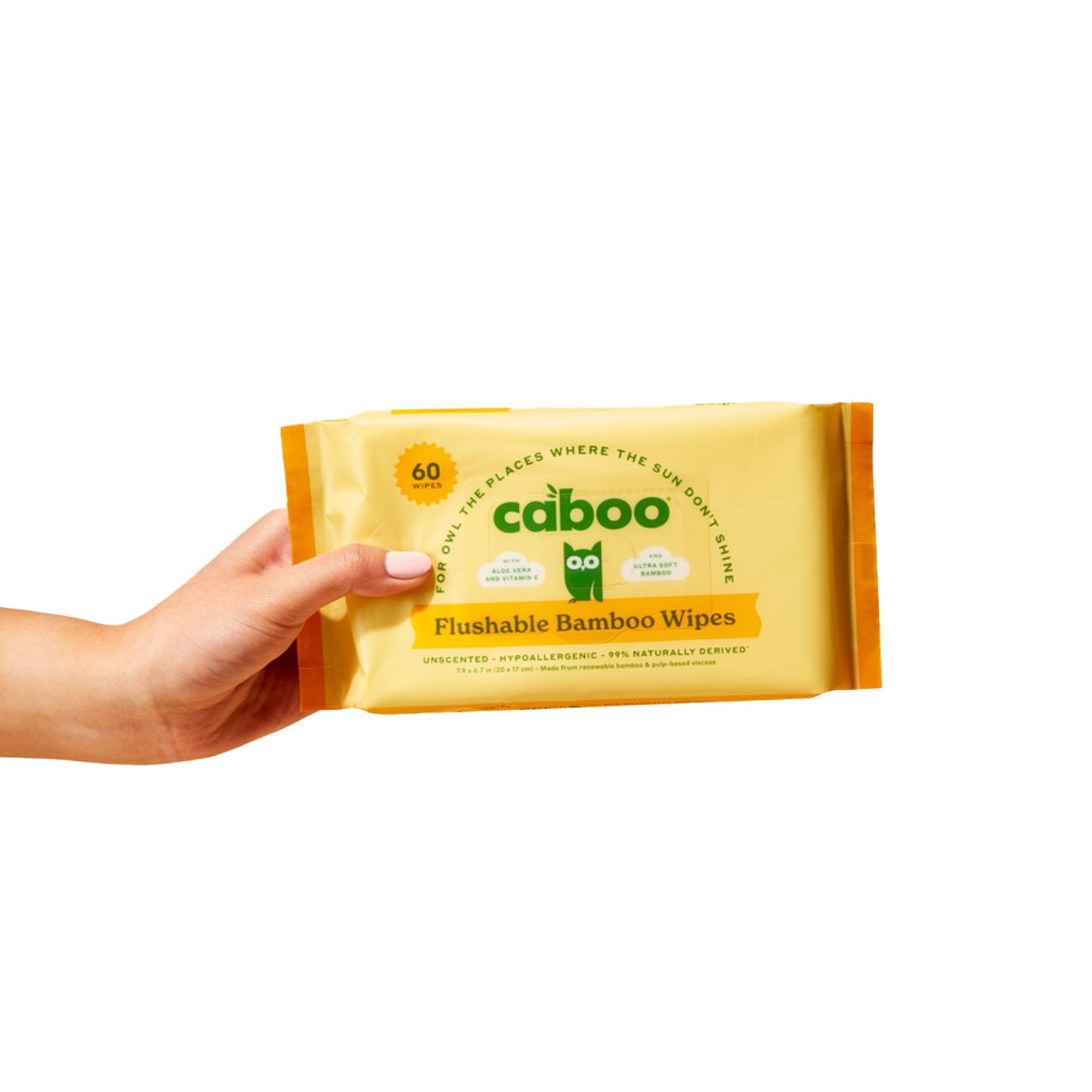 Caboo Unscented Flushable Bamboo Wipes, Hypoallergenic, 8 Packs, 480 Wipes NEW