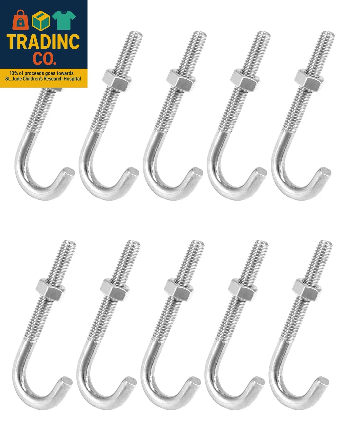 Steel J-Bolt with Nut, 5/16″ X 3″ Anchor Bolts, Pack of 10
