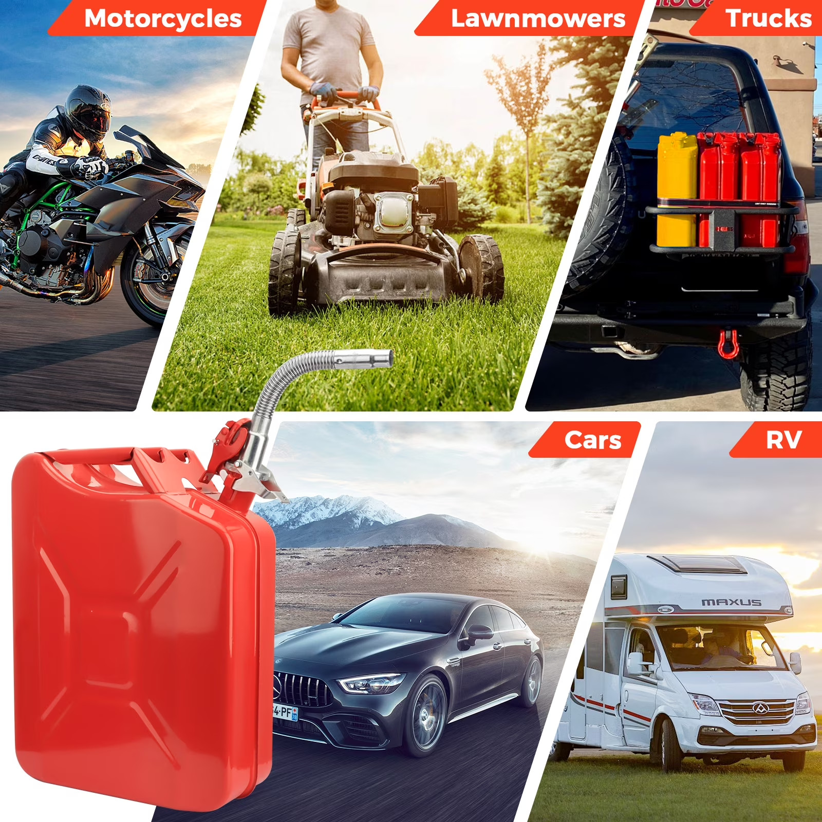 5 Gallon 20L Metal Gas Tank Can Power Emergency Backup Jerry Can Flexible Spout