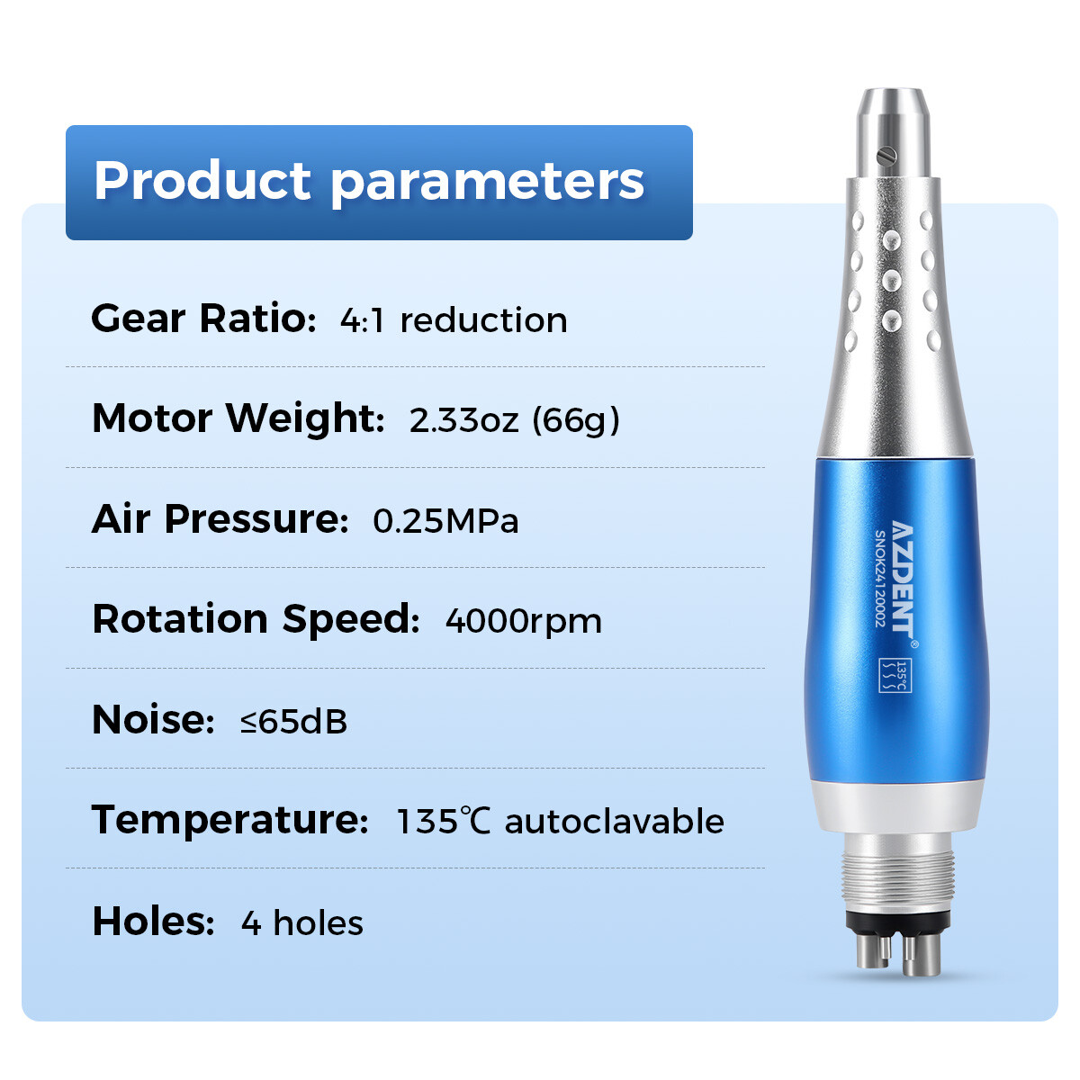 Dental Hygiene Prophy Handpiece Air Motor 4 Holes + 4:1 Nose cone 360° Swivel
