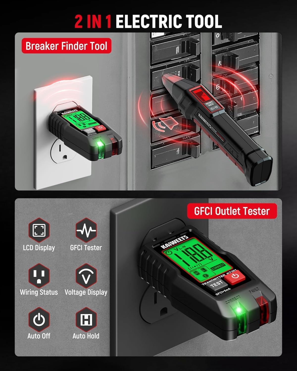 All-in-One Circuit Tracer Tool with LCD and Non-Contact Voltage Function – KT301