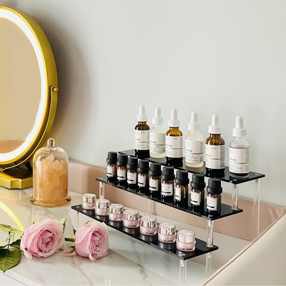 Acrylic Riser Black Shelf 3 Tier Perfume Organizer 12 Inch