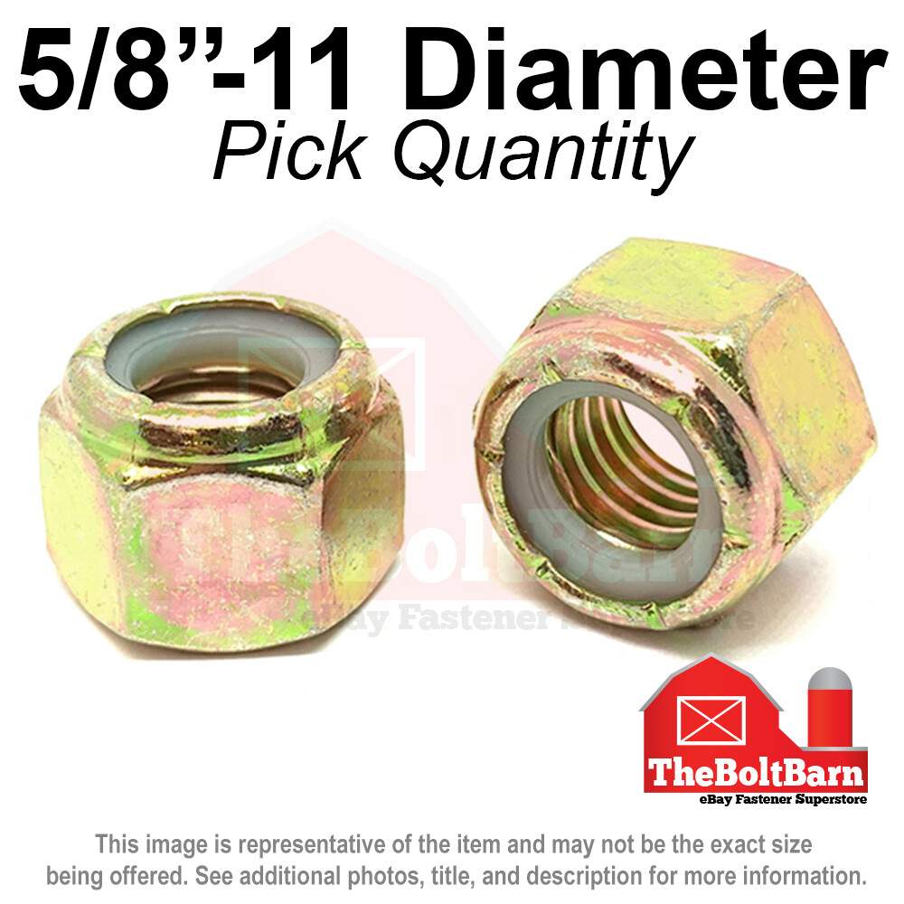 5/8″-11 Grade 8 Nylon Insert Hex Lock Nut Zinc Yellow Coarse Nylok (Pick Qty)