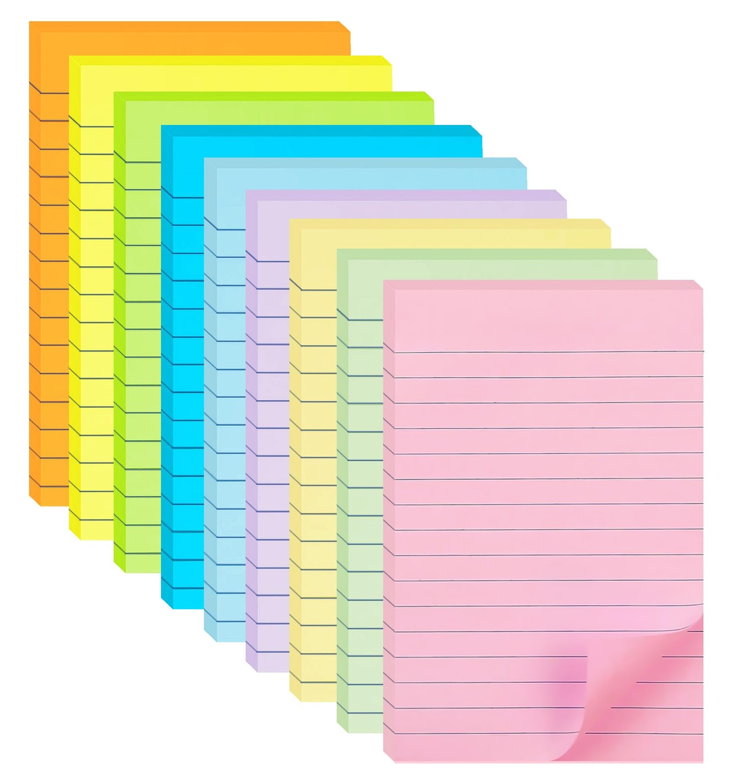 HQCME 9 Pack Lined Sticky Notes 4X6 4×6 sticky notes lined, Assorted Colors