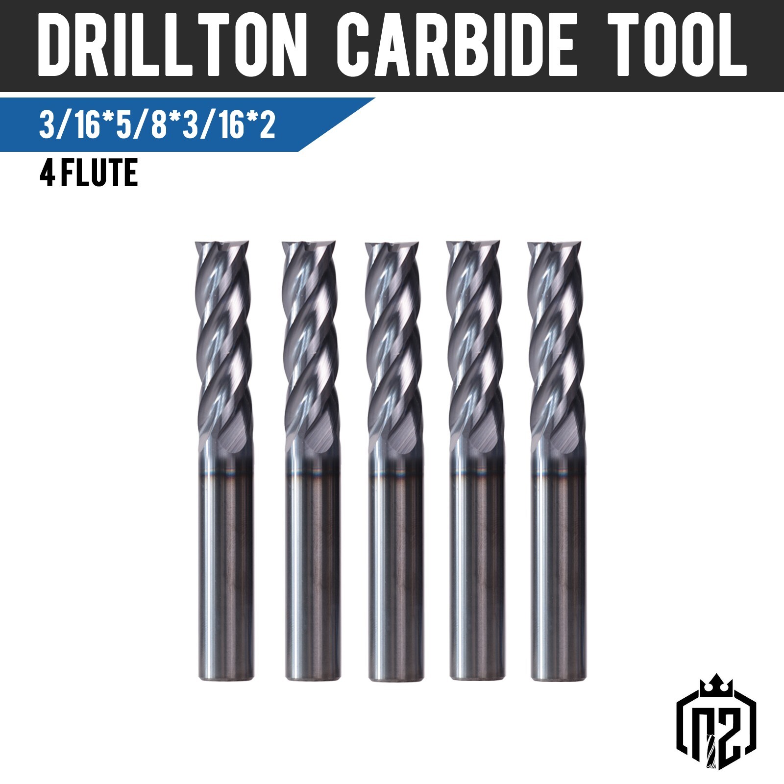 5 PCS 3/16″ 4 Flute 2″ Overall Length Carbide End Mill AlTiN Coated
