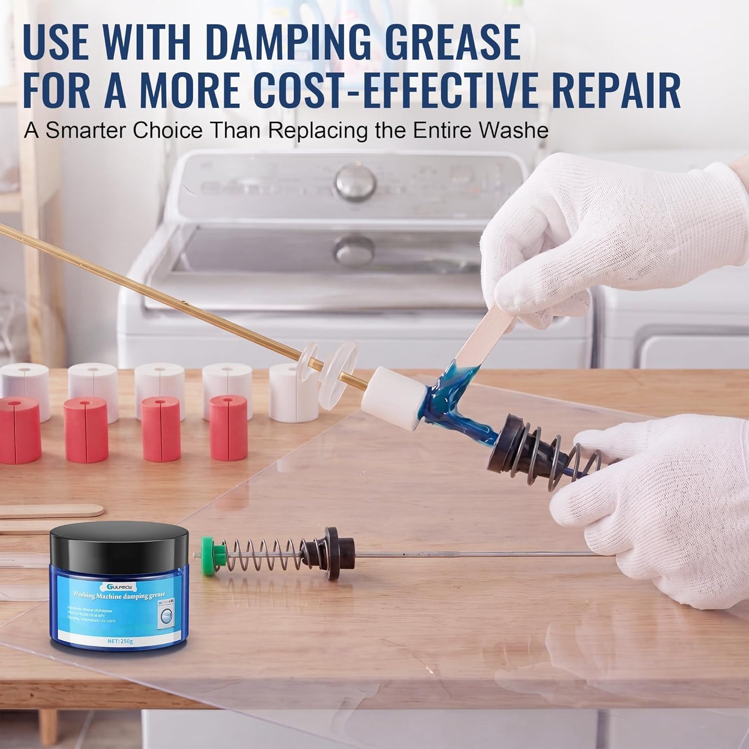 8.8 Oz (250G) Washing Machine Damping Grease with 32 Foam Inserts for Suspension