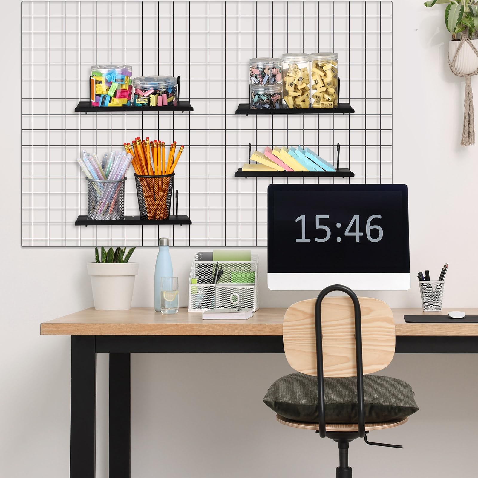 Pinkunn 4 Pcs Gridwall Shelf Metal Hanging Wall 9.8 x 3.4 Inch, Black