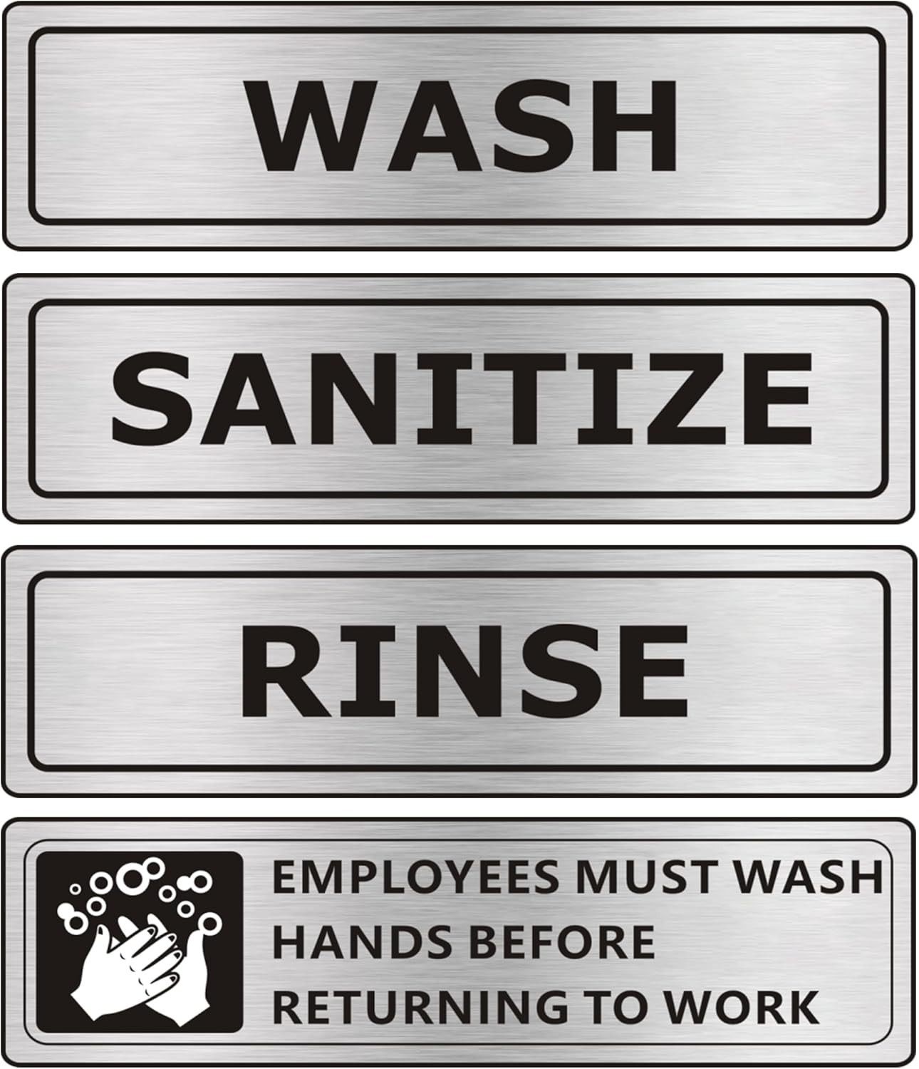 4 Pack Wash Rinse Sanitize Sink Labels Stickers 7X2 Inch Brushed Nickel/Black