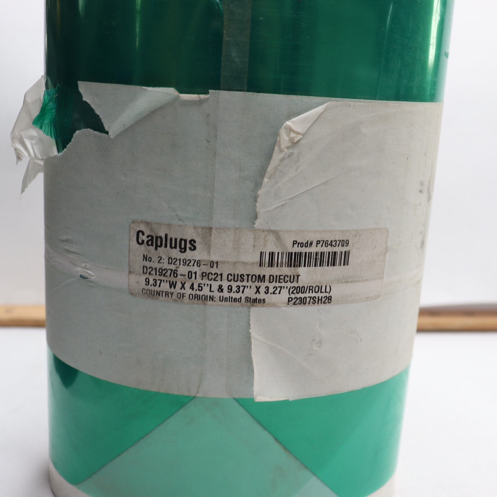 Caplugs Custom Diecut 200/Roll 9.37″W X 4.5″L and 9.37 X 3.27″ D219276-01