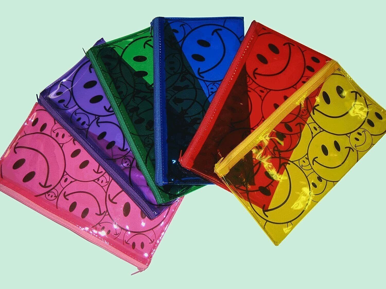 12 PCS 6-Color Smiley Pencil Pen Case Zipper Pouch Cosmetic Bag Waterproof, 1411