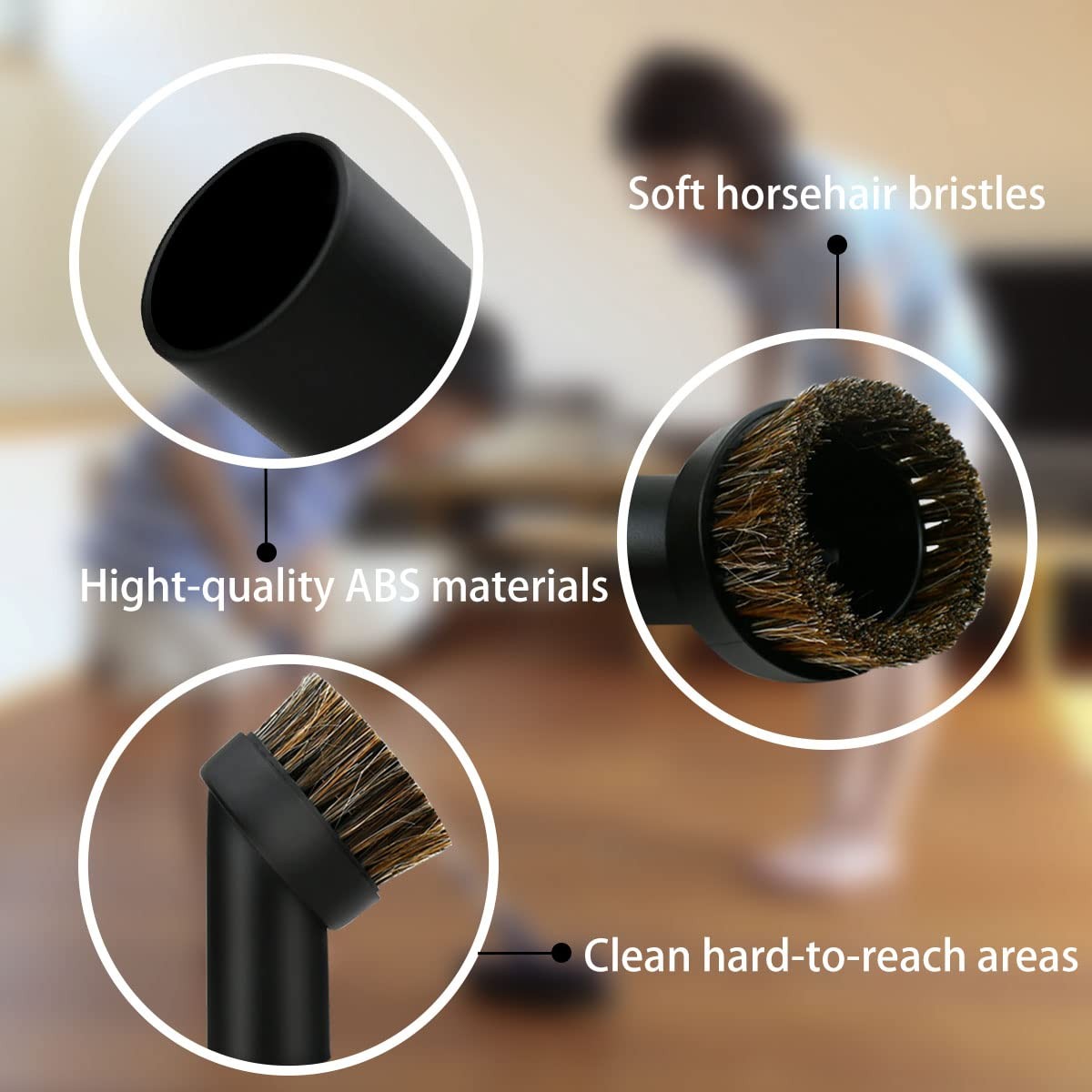 2 Pcs Black Round Dust Brush 25mm Horse Hair for 1.25 inches,