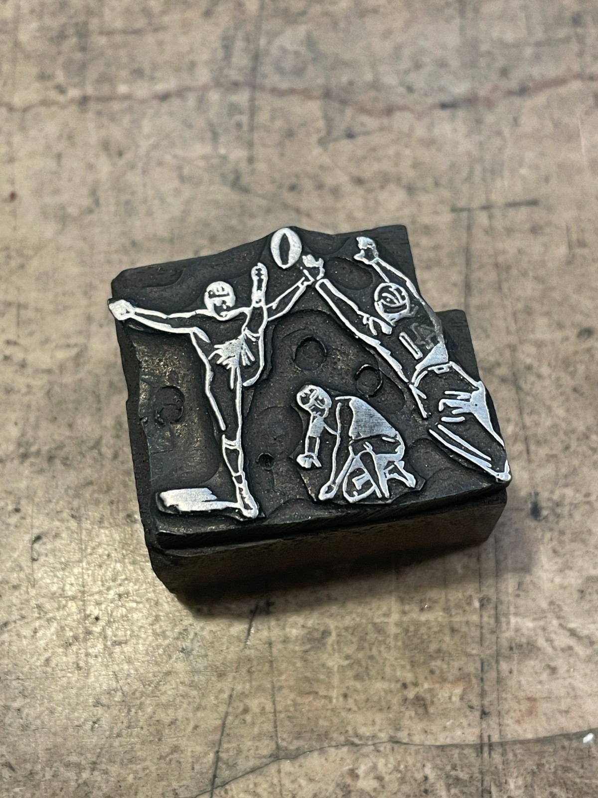 Printing Letterpress Printers Block Football Play / Kick / Sports (1335)