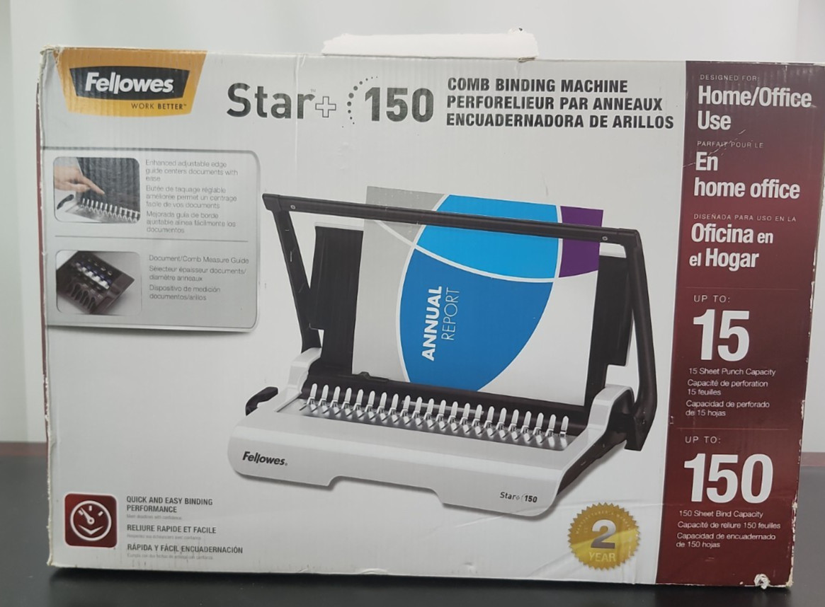 FELLOWES Star + 150 Comb Binding Machine White 15 Sheet Punch Capacity