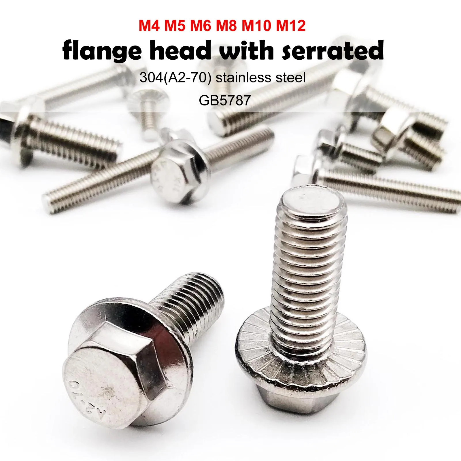 304 Stainless GB5787 Serrated Flange Hex Bolts M4-M12 Metric Hex Washer Screws