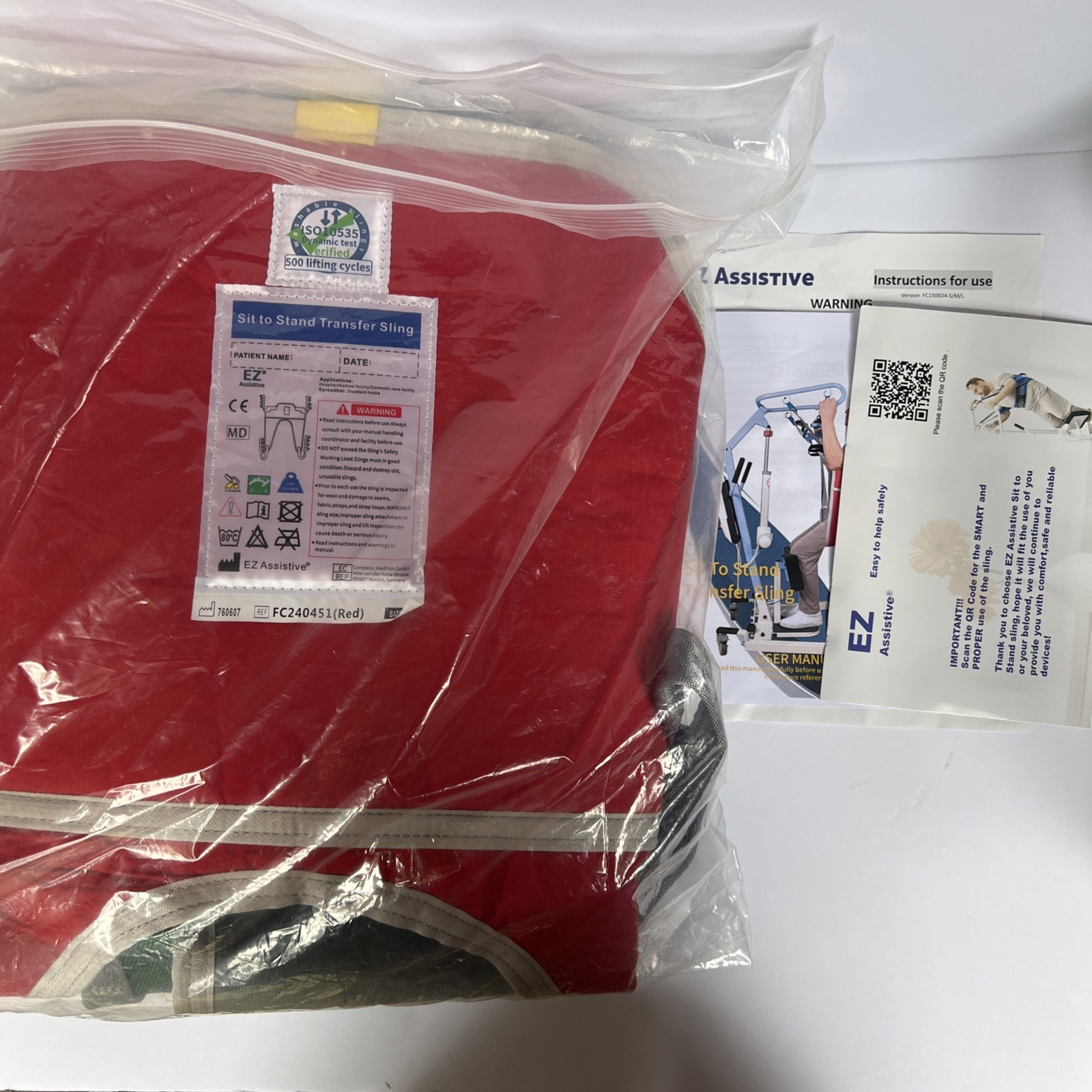 EZ Assistive Sit to Stand Sz Med Assist Patient Transfer Lift Sling w Pad UNUSED
