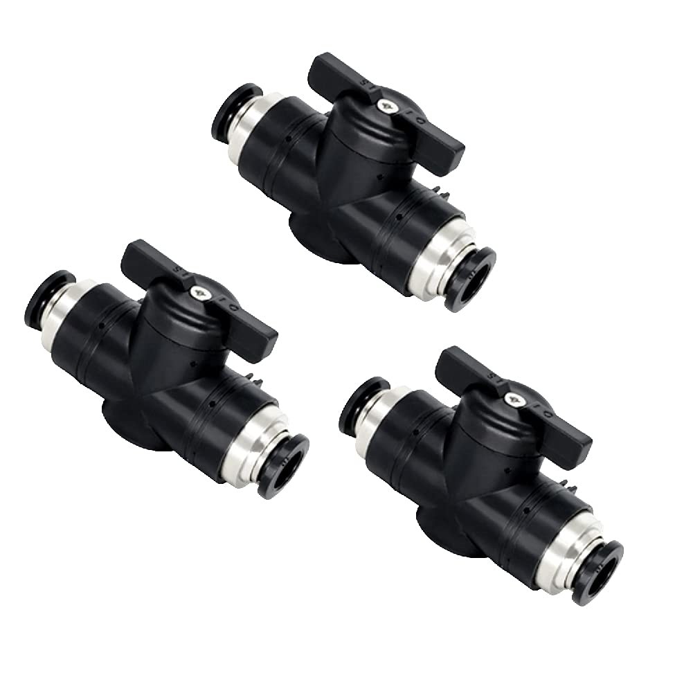 Pneumatic Ball Valve Air Flow Control 1/4 x 1/4 Tube OD Push Connect 3 PCS BUC