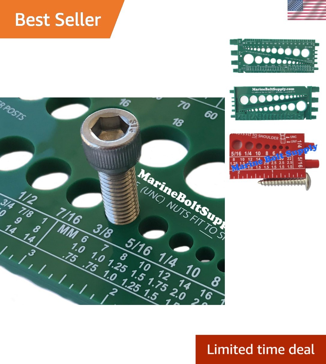 Versatile Nut, Bolt & Screw Gauge: Metric/Standard with Hex Head – Compact Green
