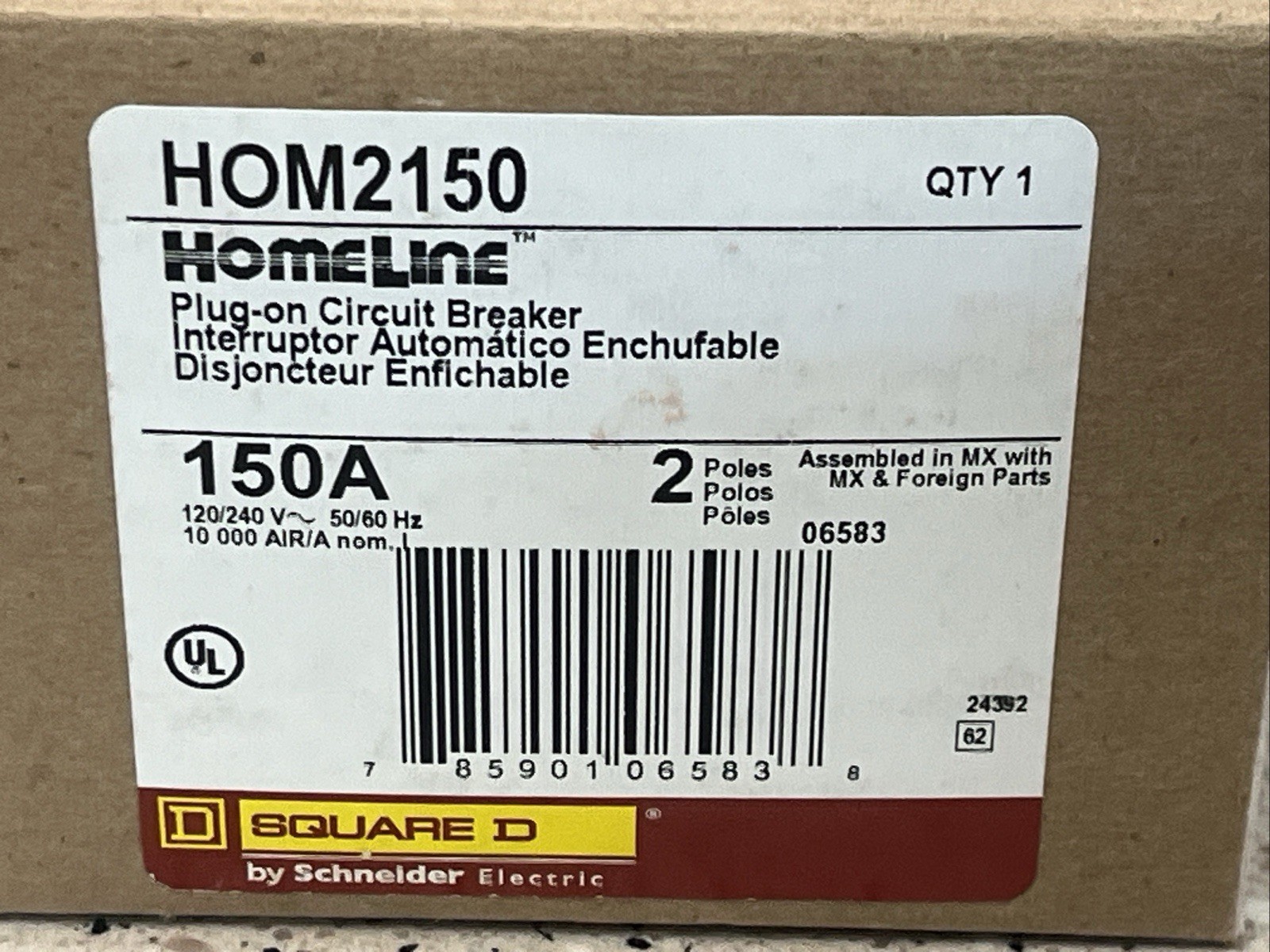 Square D Homeline HOM2150 Plug-On Circuit Breaker 2P 150A NEW IN BOX *US SELLER