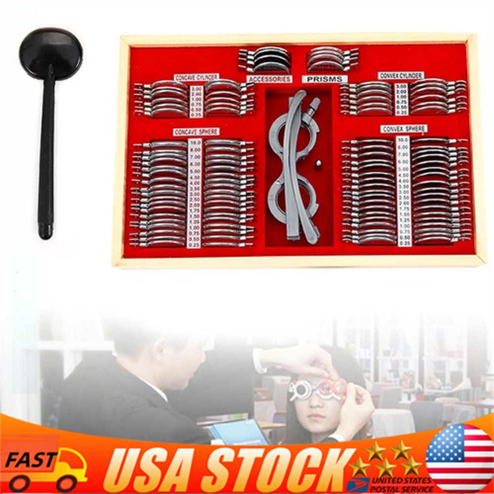 Optometry Optical Trial Lens Kit Test Metal Trial Frame Set w/Case Box 104pcs