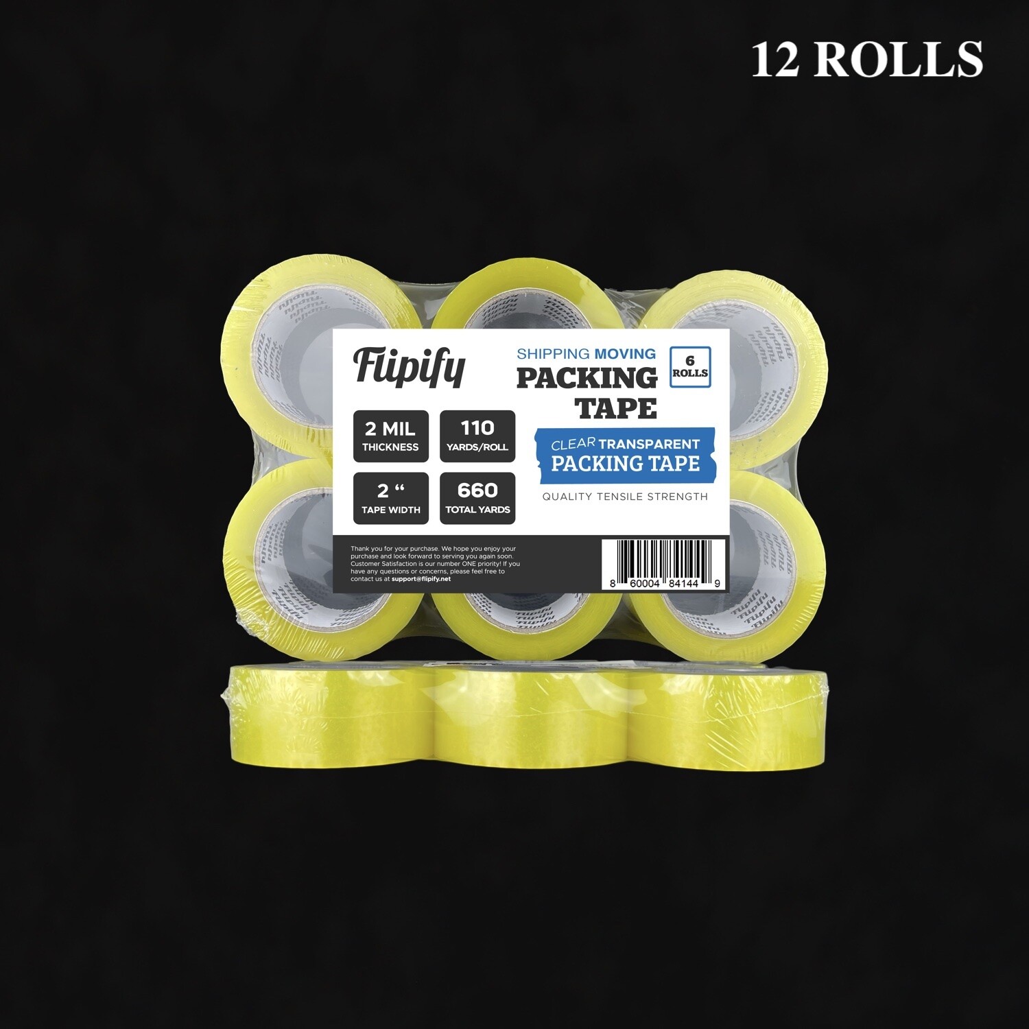 12 Big rolls Carton Sealing Clear Packing Shipping Box Tape 2 Mil 2″ x 110 Yards