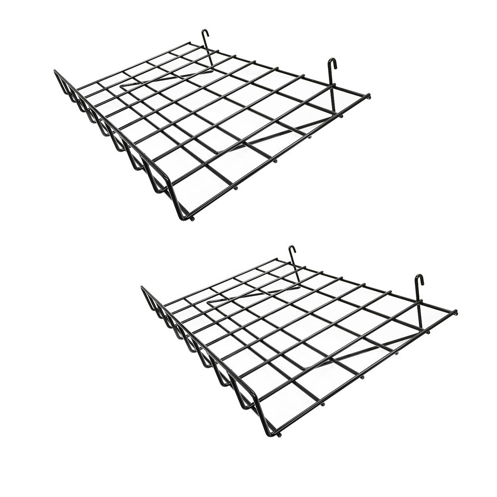 2 Pc Gloss Black 24” x 15” Wire Grid Shelf w/ Lip Shelves Gridwall Display
