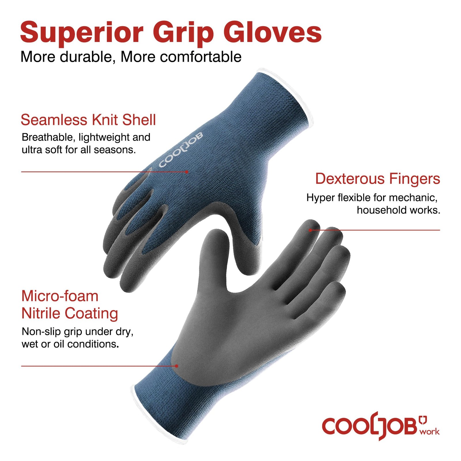 Micro-Foam Nitrile Safety Work Garden Gloves with Touchscreen Fingers, 6 Pair…
