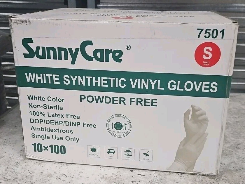 Case of (1000) 7501 SunnyCare Size Small White Synthetic Gloves – 4 Cases Ava!