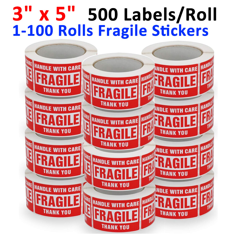3″ x 5″ Fragile Stickers Fragile Labels Handle with Care Self Adhesive 500/Roll