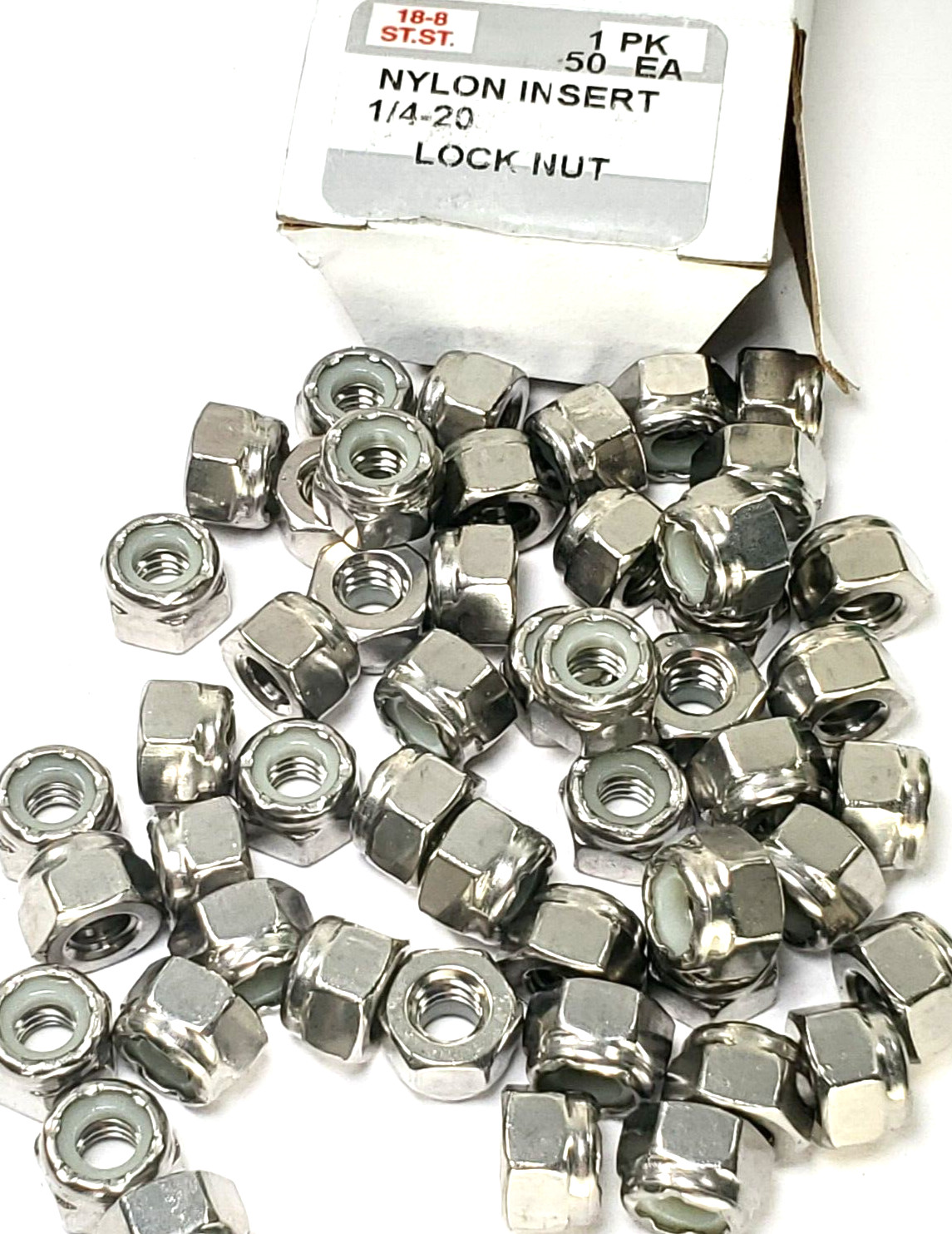 1/4 Inch Stainless Steel Lock Nuts 1/4″-20 Nylon Insert Finished Hex Nut -50 PCS