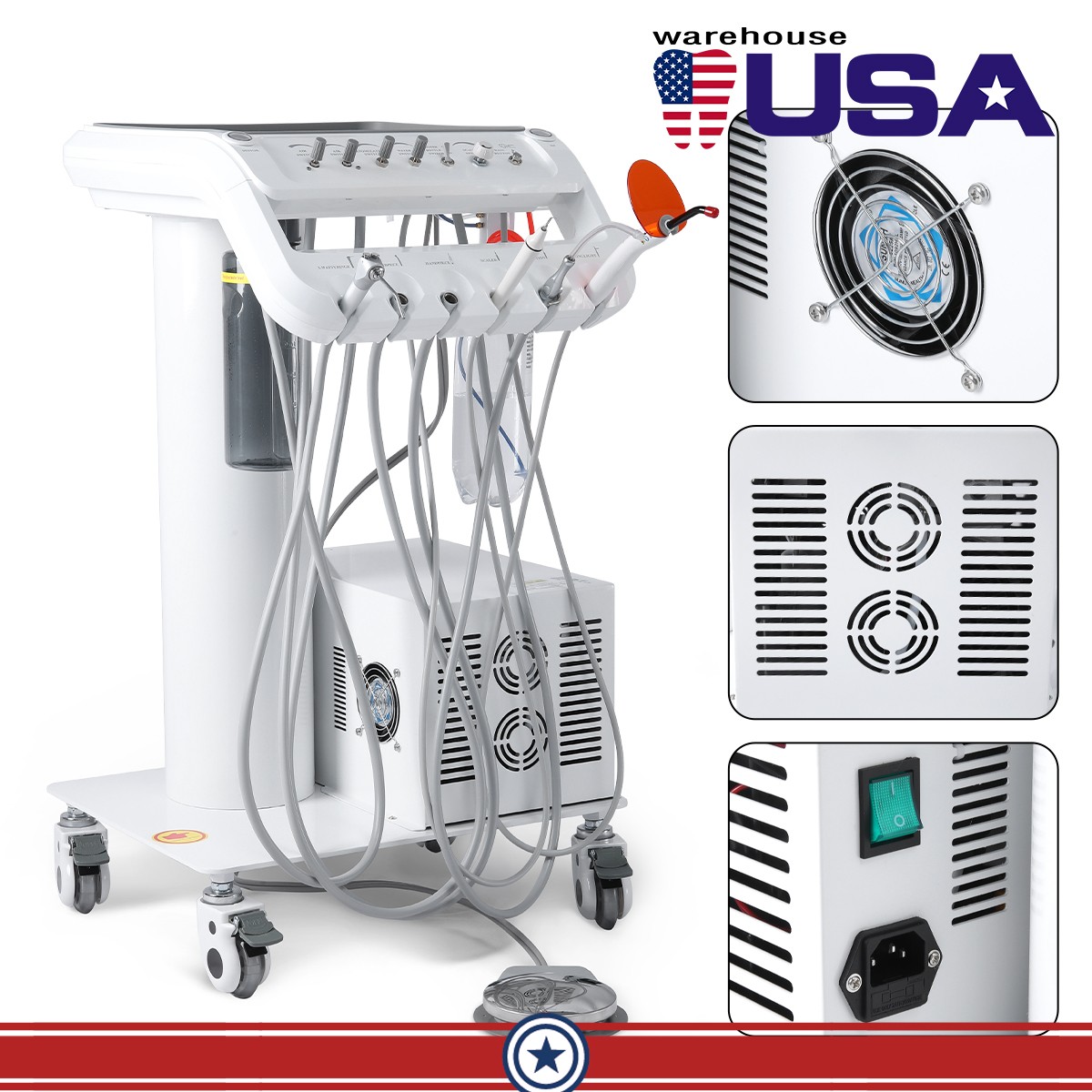 Dental Mobile Delivery Unit Cart & Compressor 4H Ultrasonic Scaler Curing Light