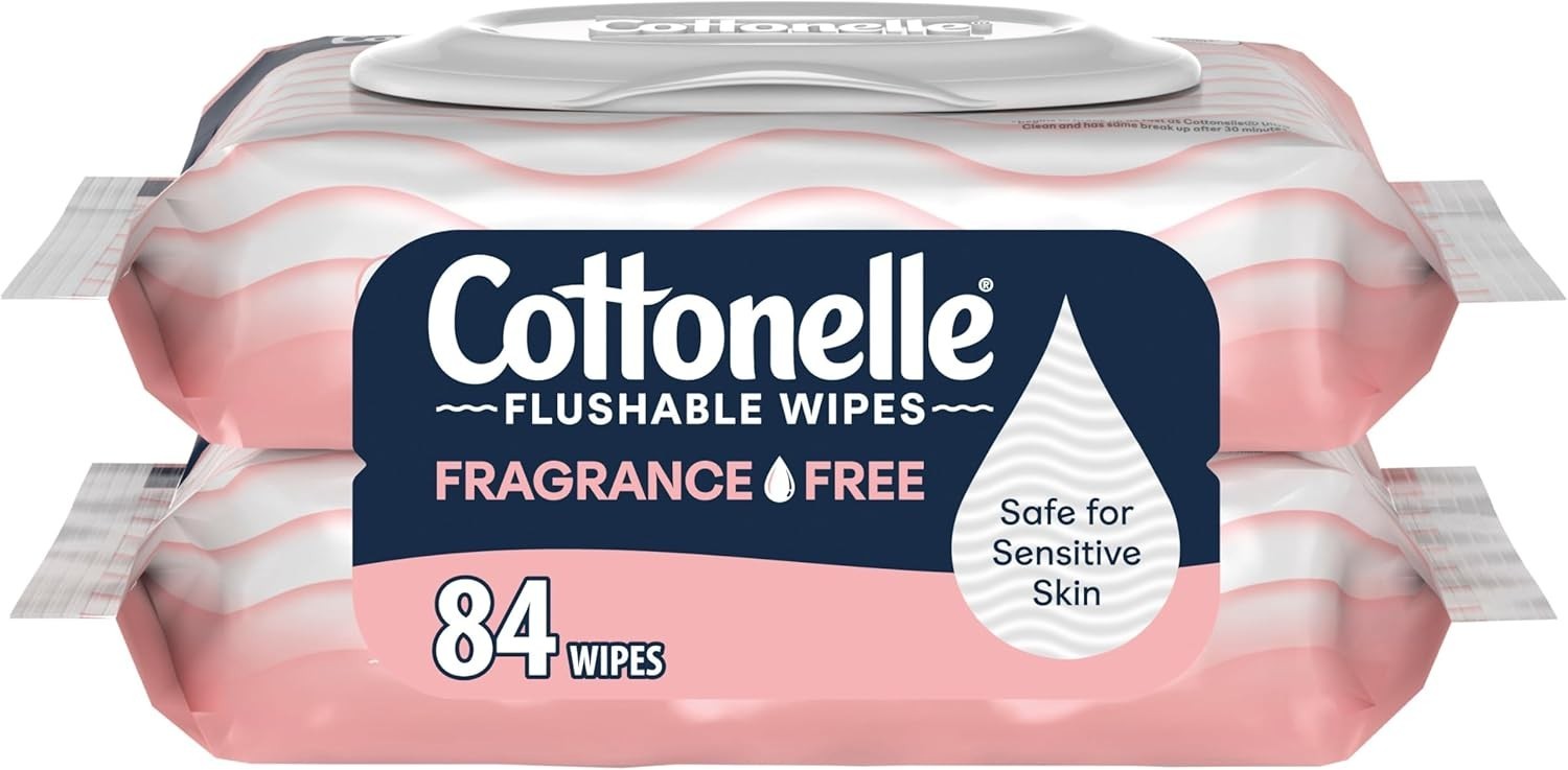 Fragrance Free Flushable Wet Wipes, Adult Wet Wipes, 2 Flip-Top Packs