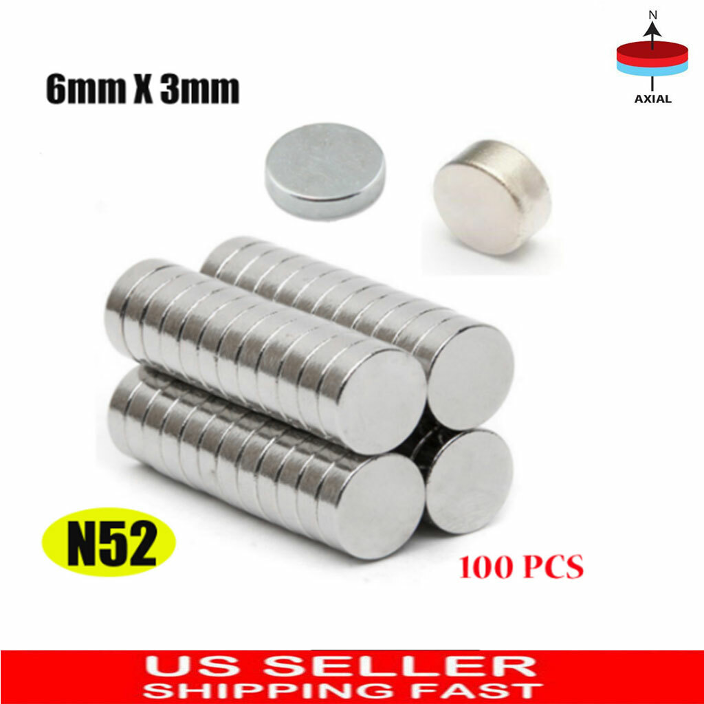 100X 6x3mm Magnet Super Strong Round Rare Earth Neodymium N52 Magnets 1/4″x1/8″