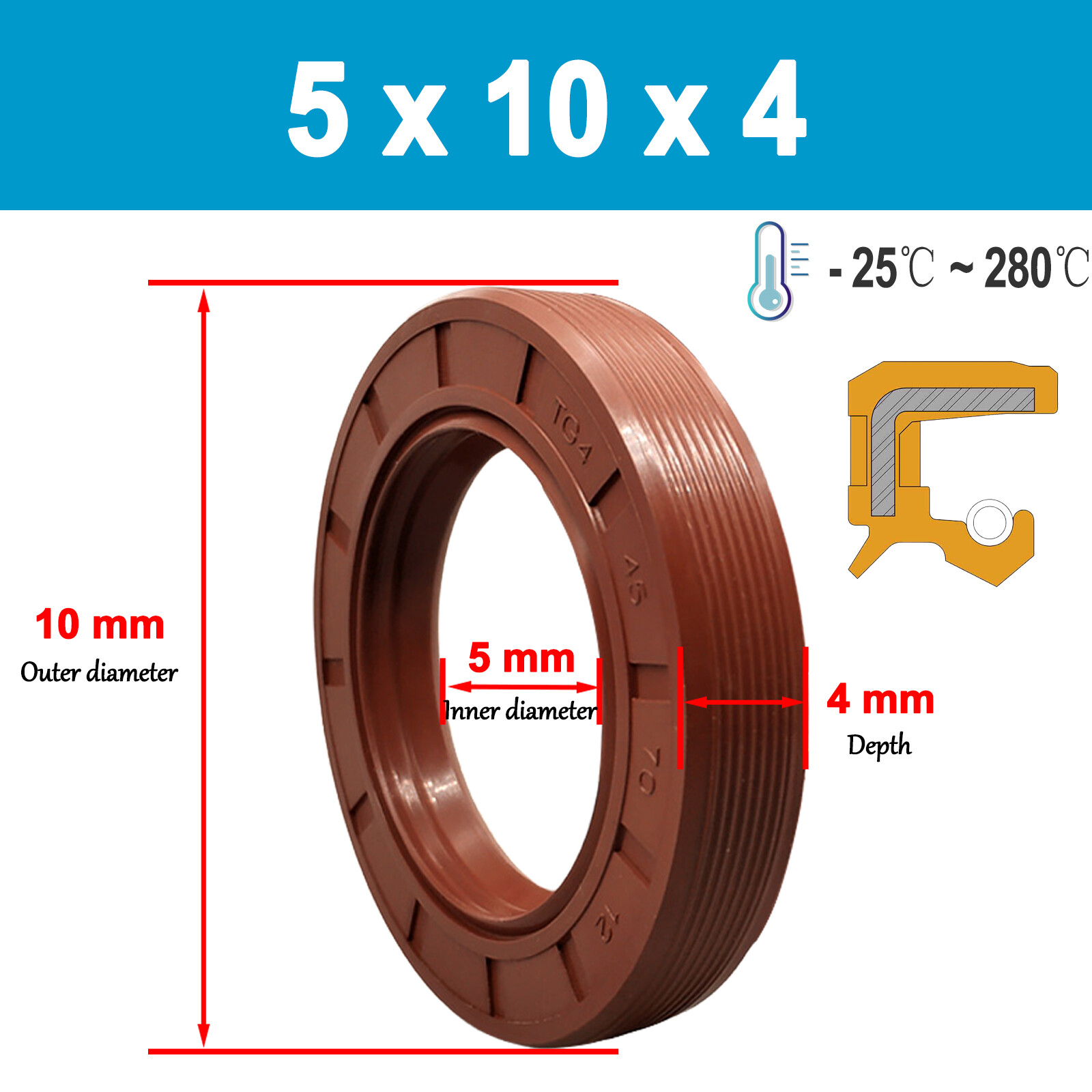 Oil Seal 5 to 15mm Rotary Shaft FKM Rubber Double Lip Stainless Steel Spring TTO
