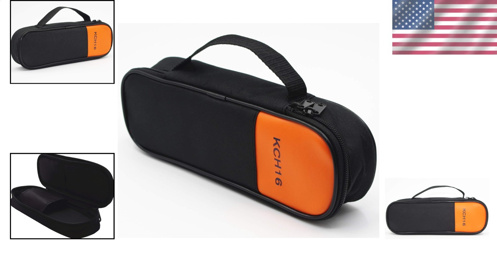 Heavy Duty Clamp Meter Storage Case with Double Zipper Black Orange Protective
